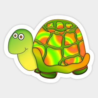 Cartoon Turtle In Greens, Oranges and Yellows Sticker